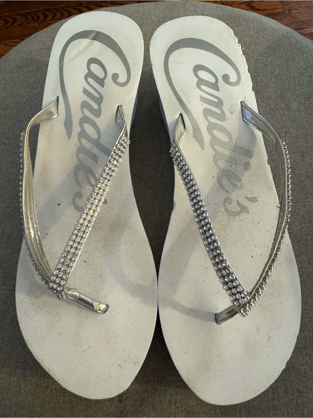 Candie's Silver Rhinestone Embellished Flip Flops